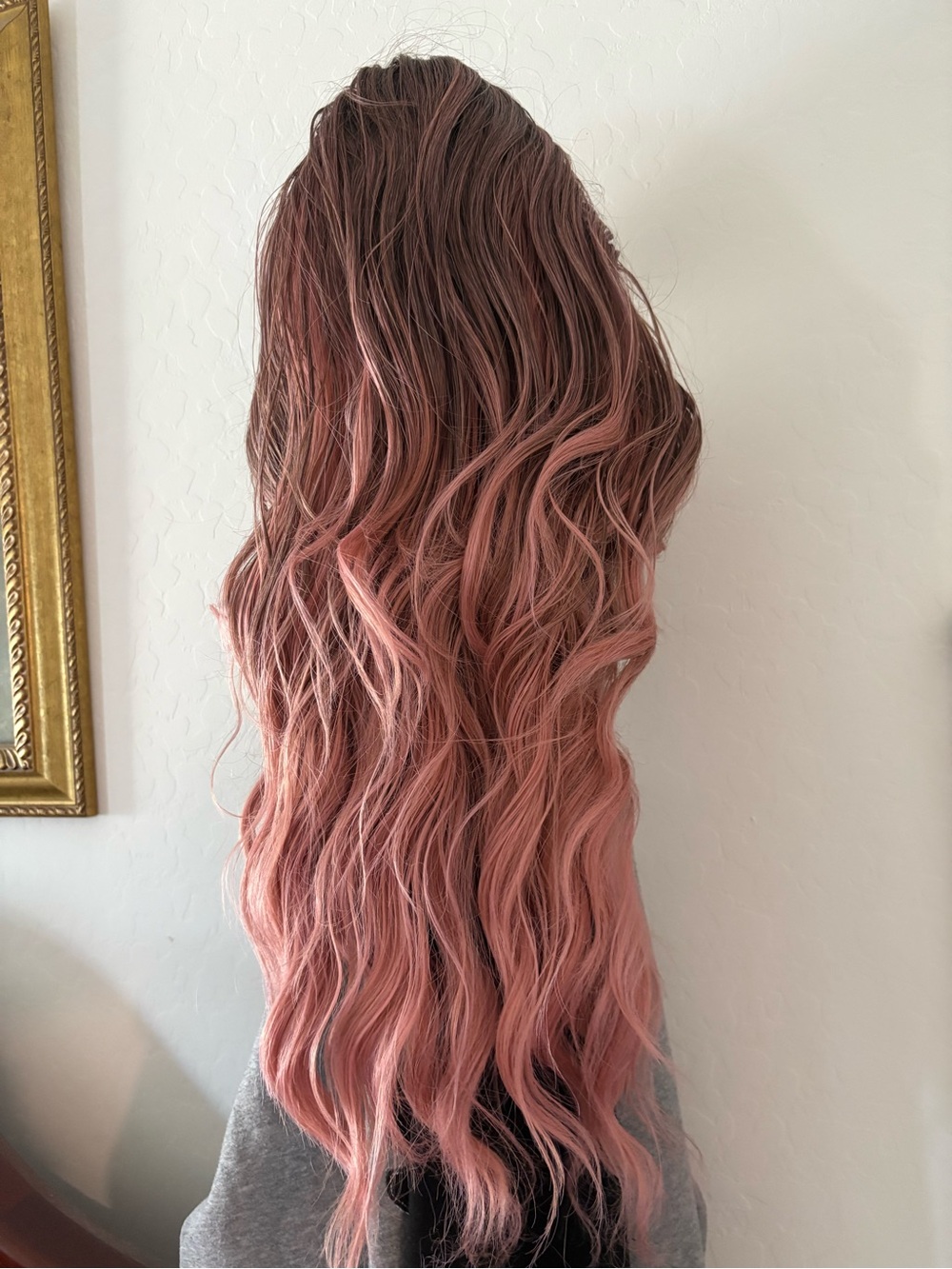 Long Wavy Pink Ombre Women's Wig 22 inches